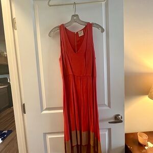 Summary sunshine- orange Rayon T-length dress dress . Shorter hem in front